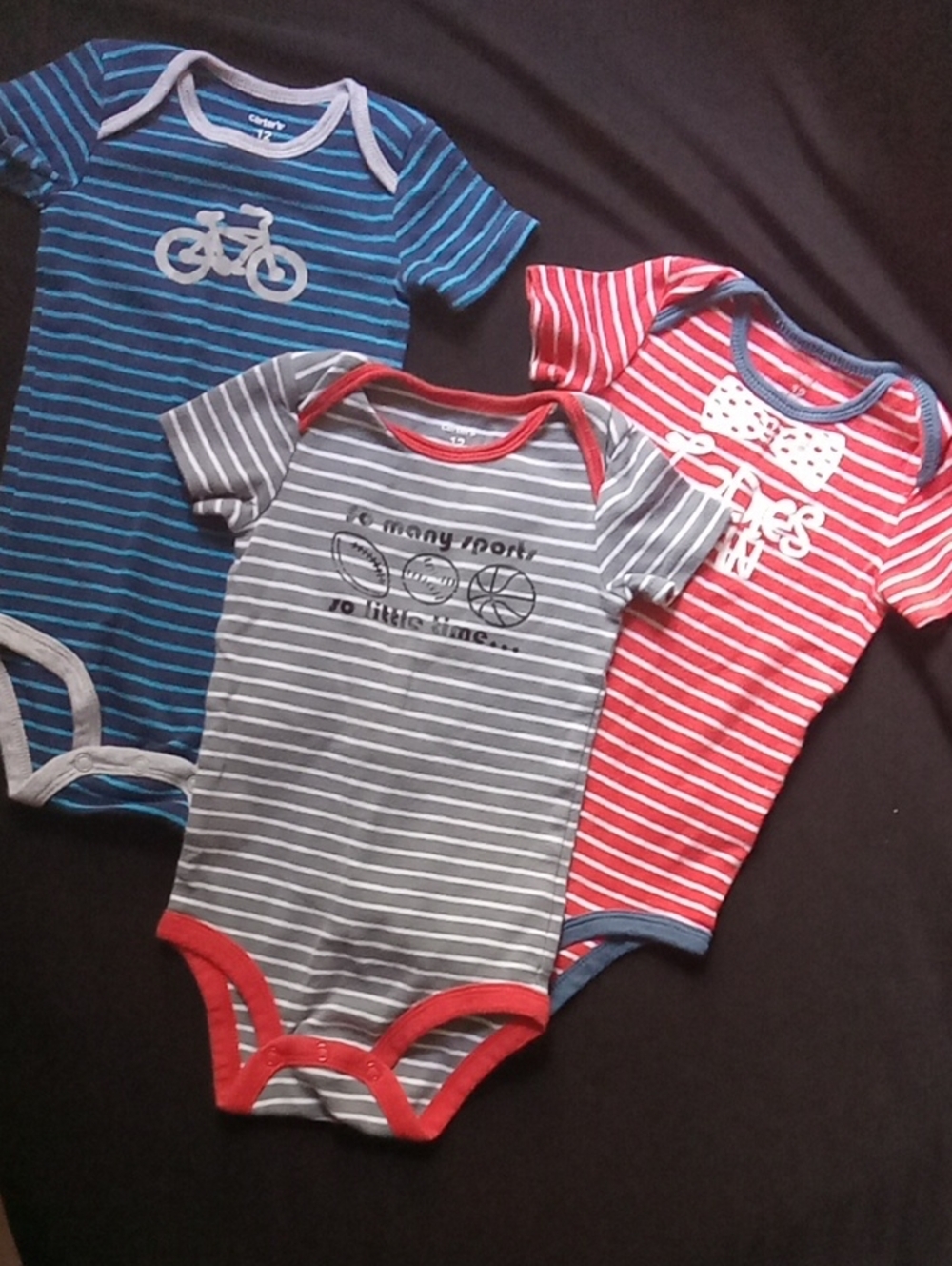 Carter's Blue, Gray & Red Striped Baby One-Piece Bodysuits Set